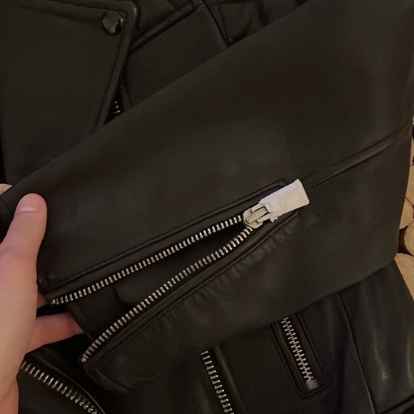 All Saints Beattie biker leather jacket black US 4 - Picture 8 of 9